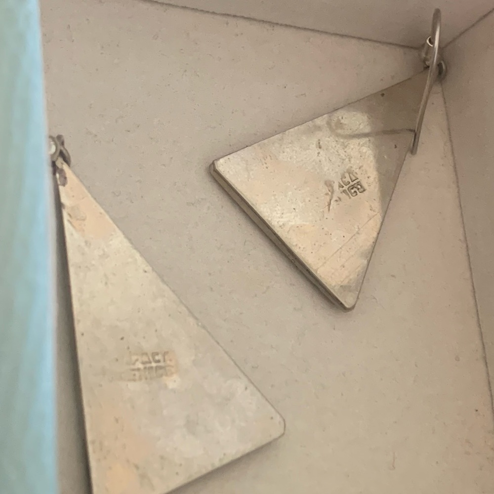 Silver, Abalone Triangle Drop Earrings. - image 2